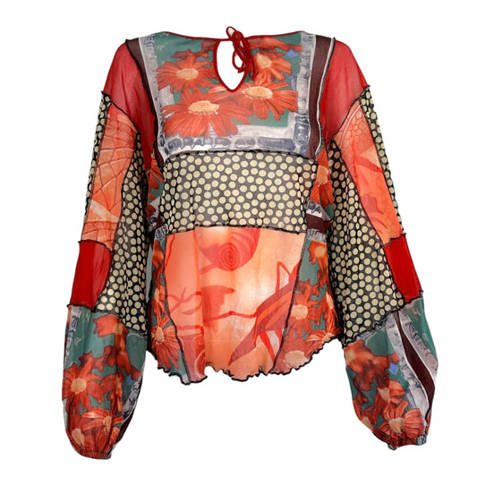 Jean Paul Gaultier Soleil Floral & Polka Dot Mesh Blouse Top