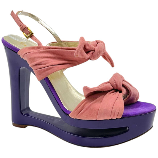 Valentino Garavani Pink Suede & Purple Cut-Out Platform Wedge Sandals