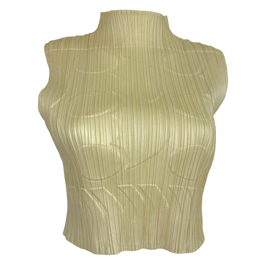Issey Miyake Pleats Please Yellow High-Neck Crop Tank