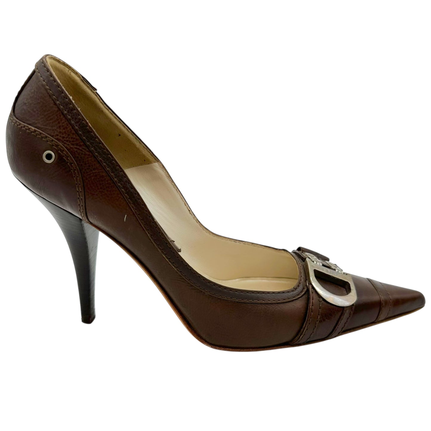 Christian Dior Flight Brown Leather Pointed Toe Heels