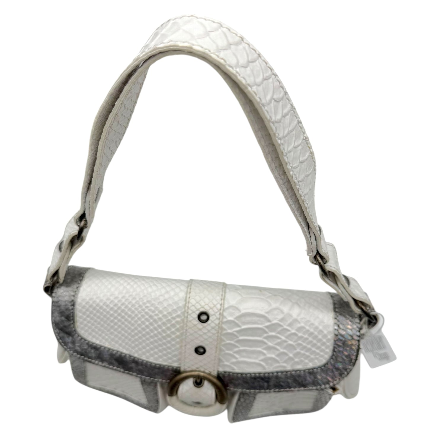 Just Cavalli White & Silver Faux Python Leather Shoulder Bag
