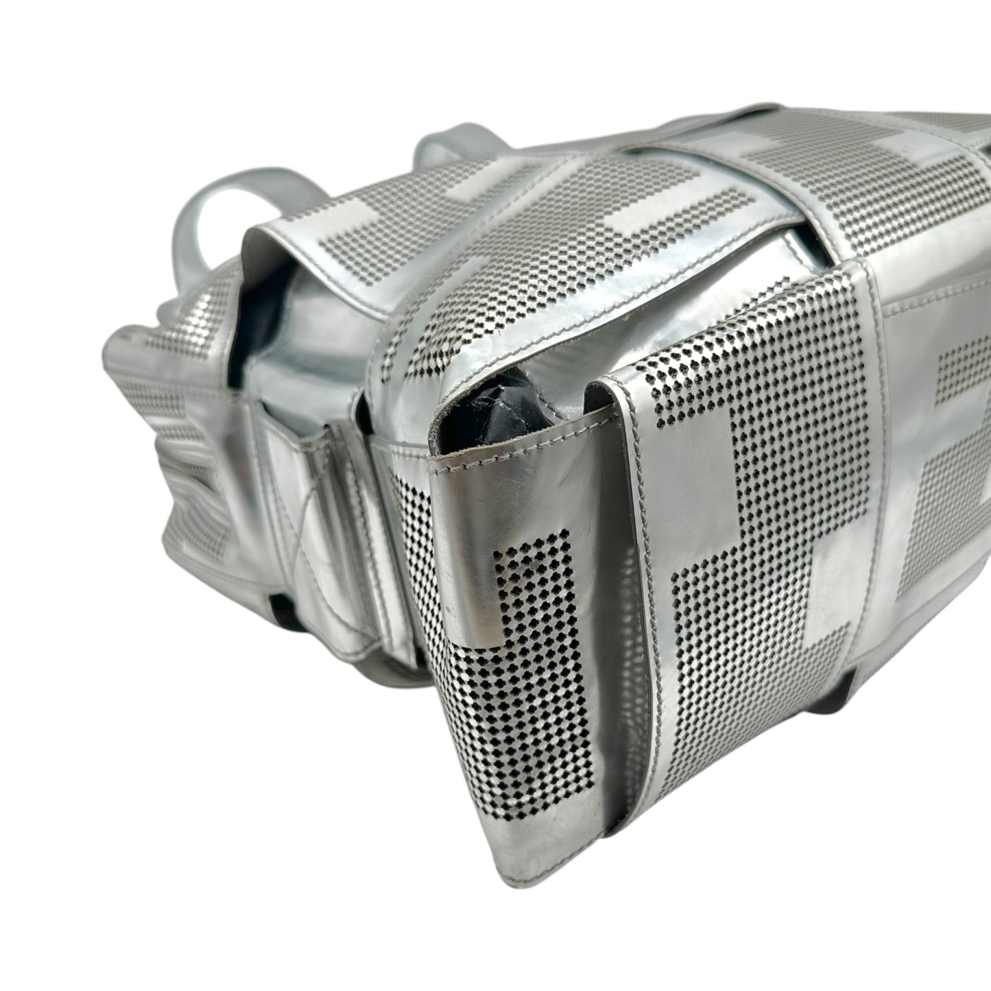 Fendi Silver Perforated Leather Shoulder Bag