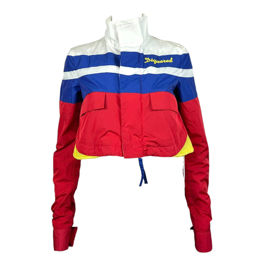 Dsquared2 Cropped Nylon Windbreaker Jacket Red Blue White