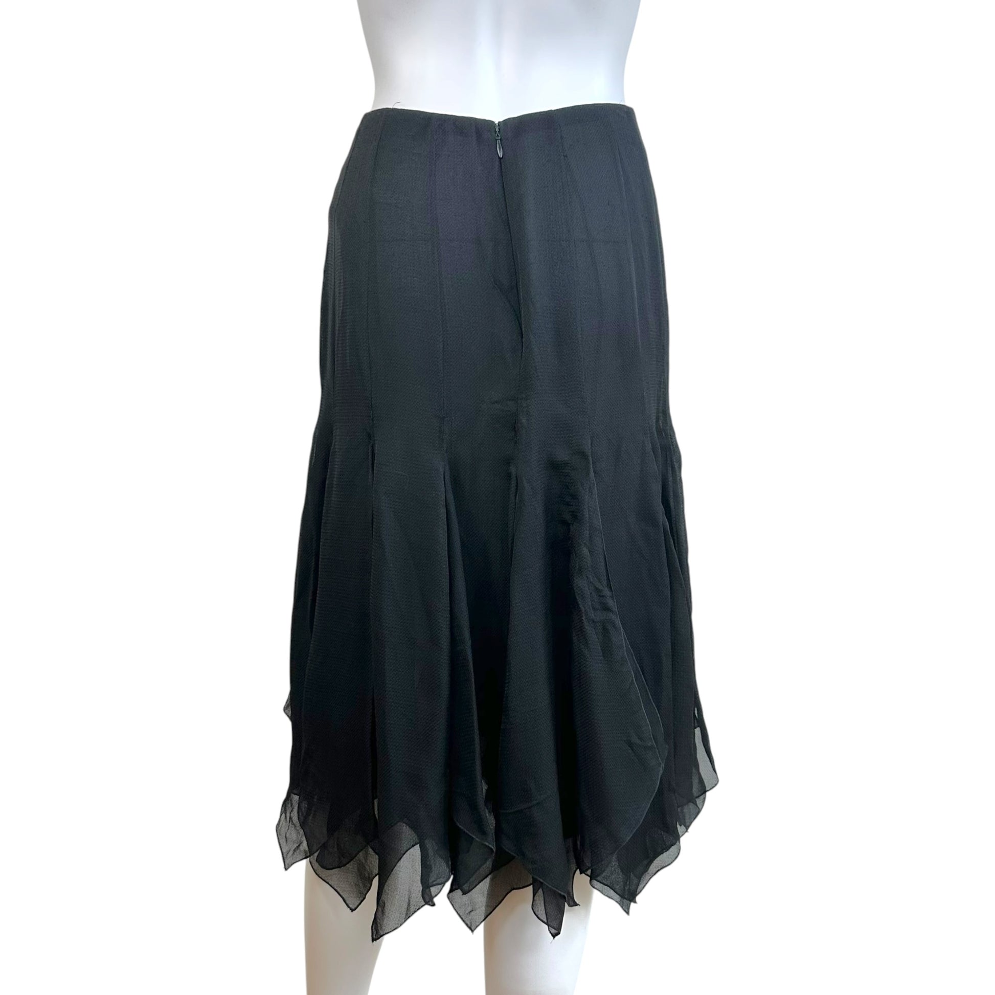 Chanel Black Silk Asymmetrical Hem Midi Skirt