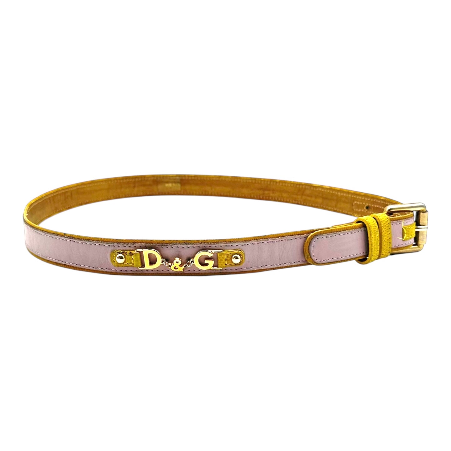 D&G Dolce & Gabbana Purple & Yellow Logo Skinny Belt