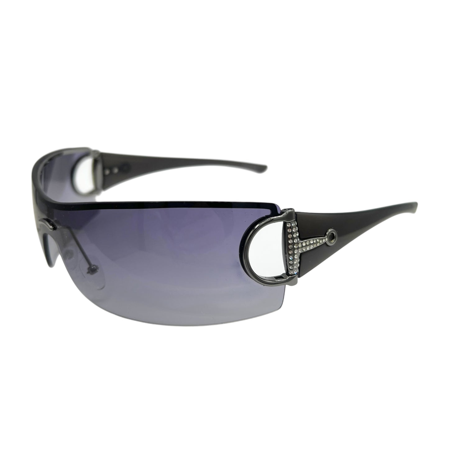 Gucci Crystal Horsebit Black Rimless Shield Sunglasses GG2712 w/ Case