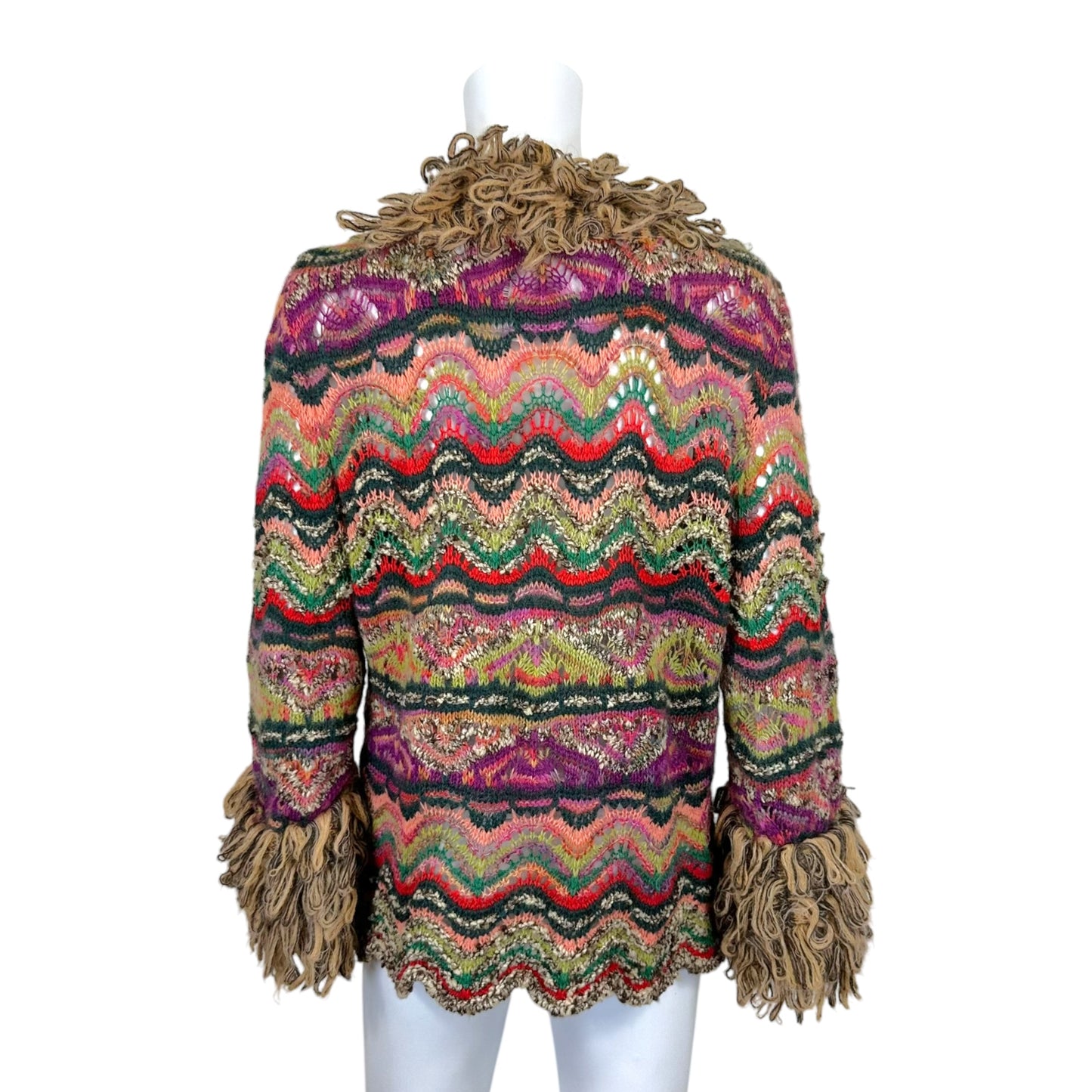 Missoni Pink & Green Multicolor Wool Knit Penny-Lane Style Cardigan