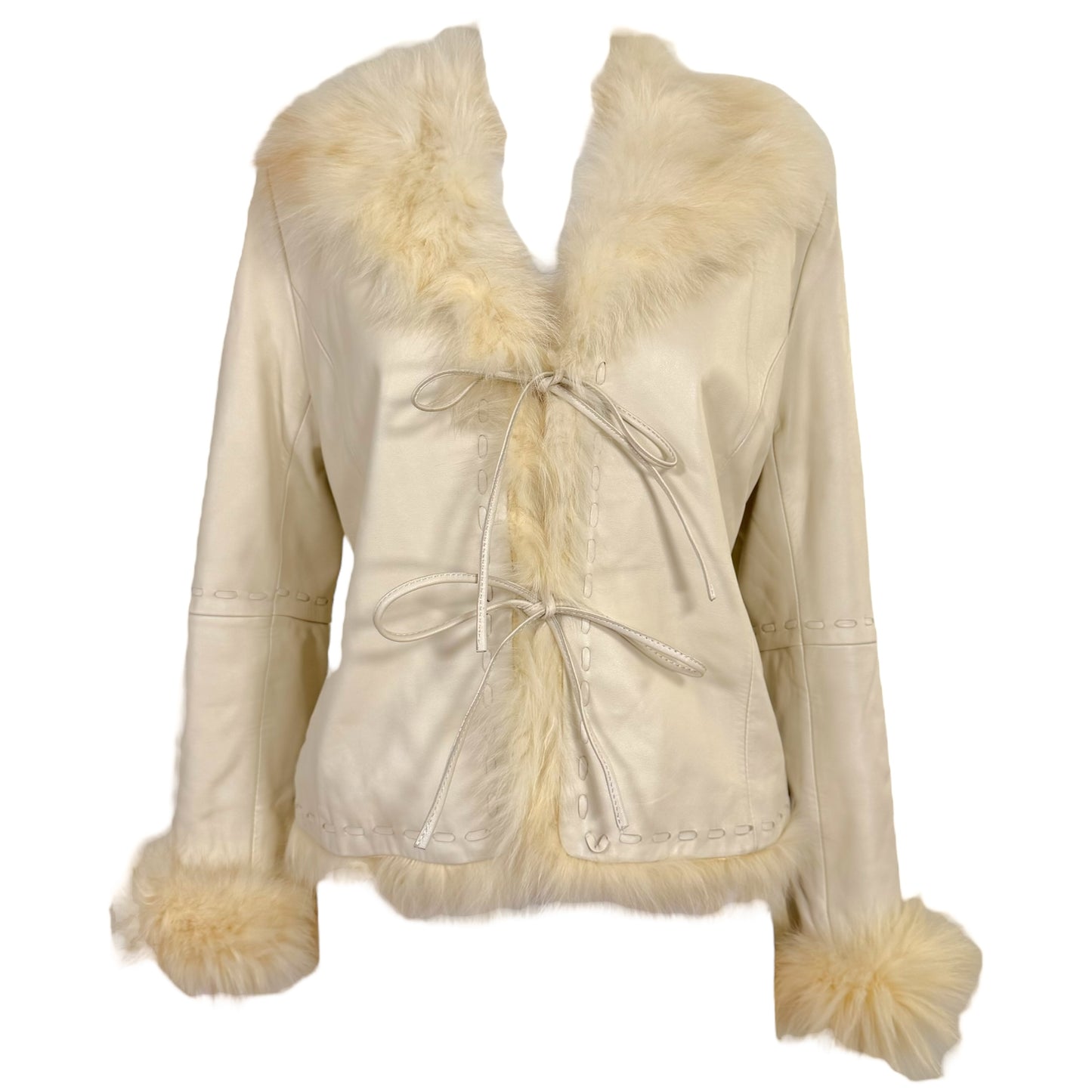 Balmain Ivory Leather & Fur Tie Front Jacket *AS IS* - Outfit Repeater