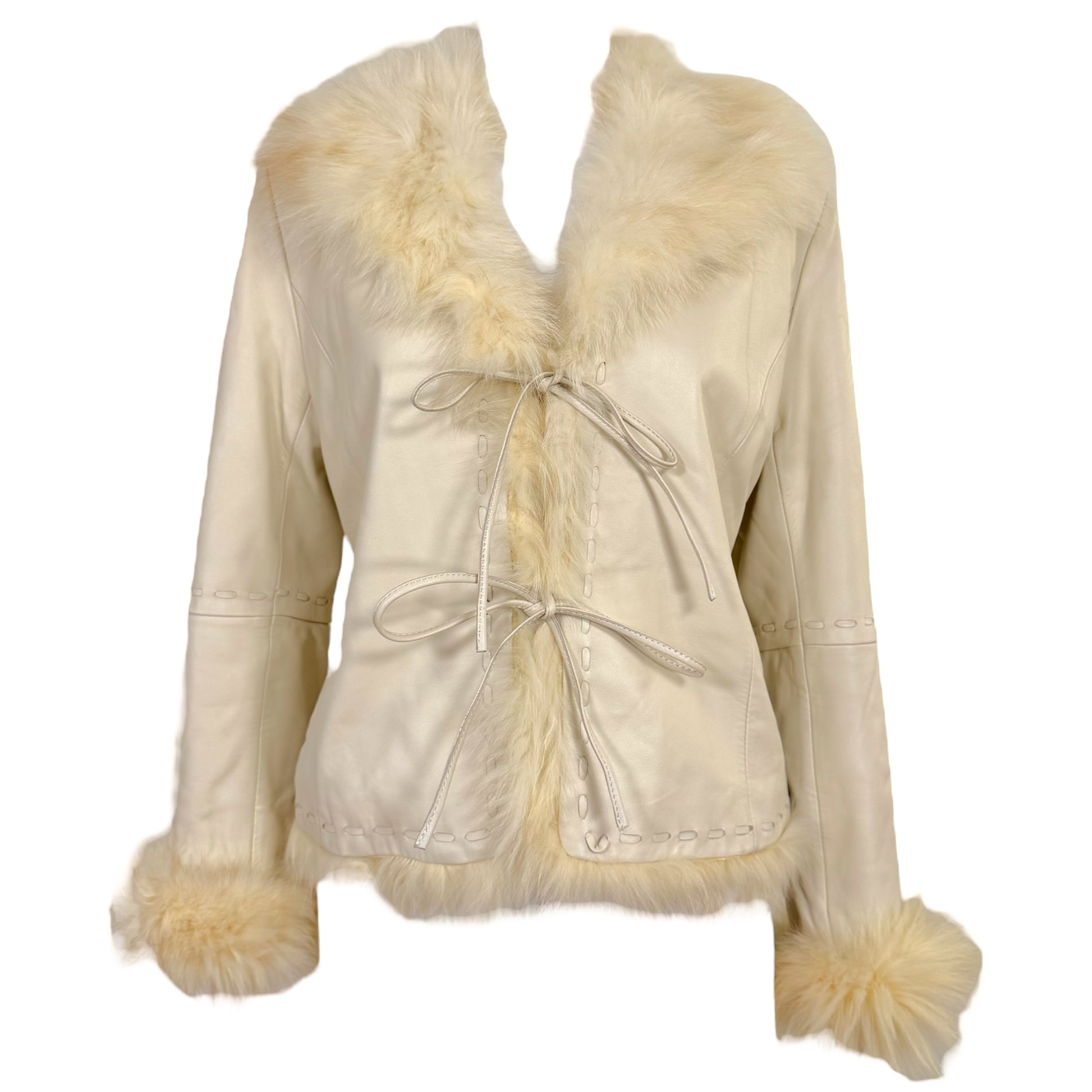 Balmain Ivory Leather & Fur Tie Front Jacket *AS IS* - Outfit Repeater