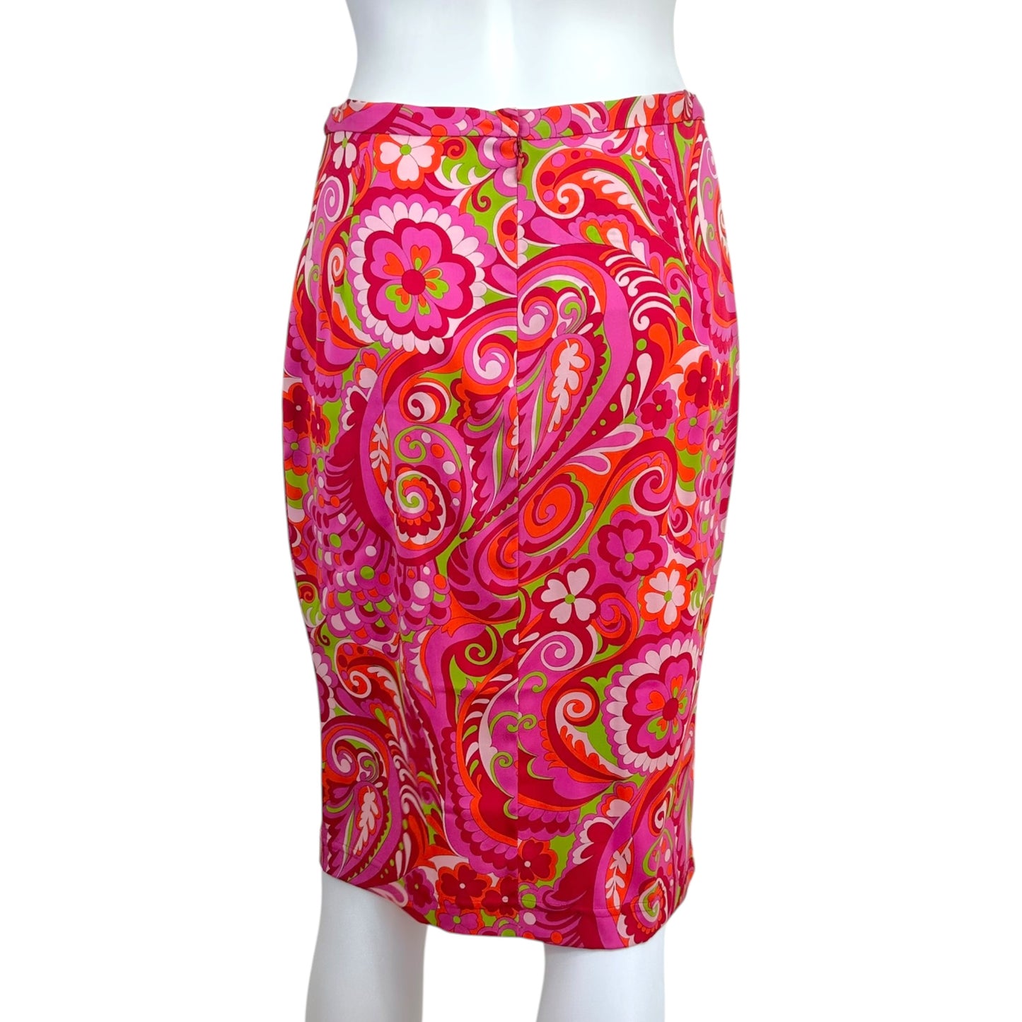 Dolce & Gabbana Pink & Green Paisley Print Silk Midi Skirt