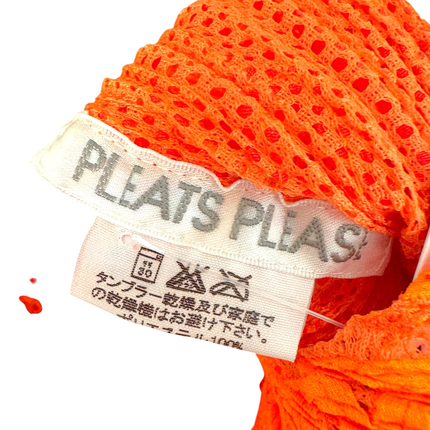 Issey Miyake Pleats Please Neon Orange Mesh & Floral Applique Pleated Sleeveless Midi Dress Sz 3