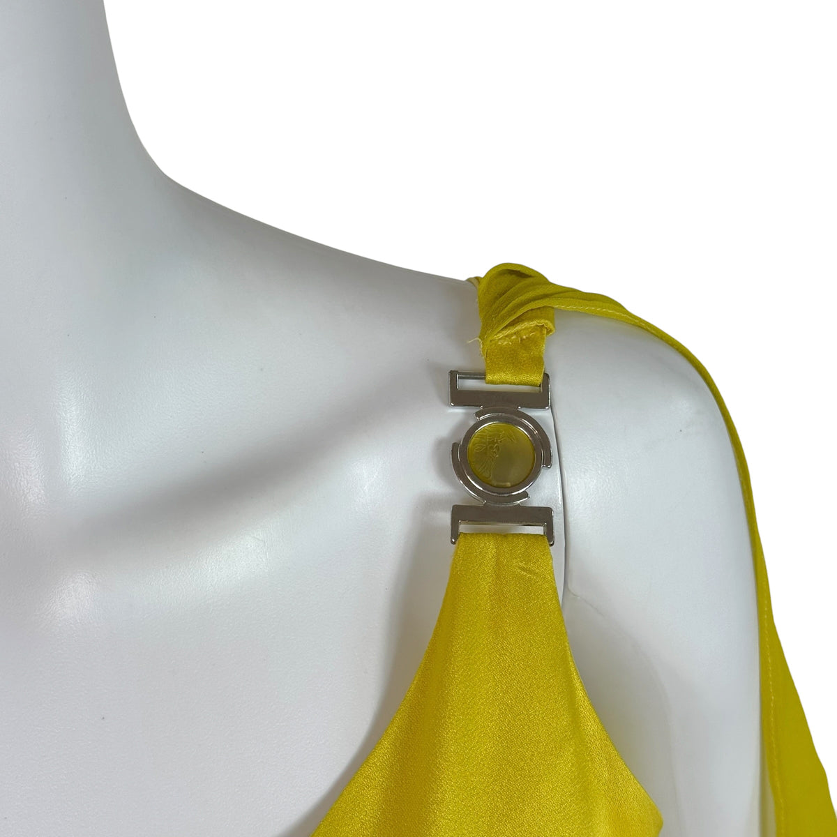 Versace Collection Yellow Silk Gown with Medusa Logo Hardware