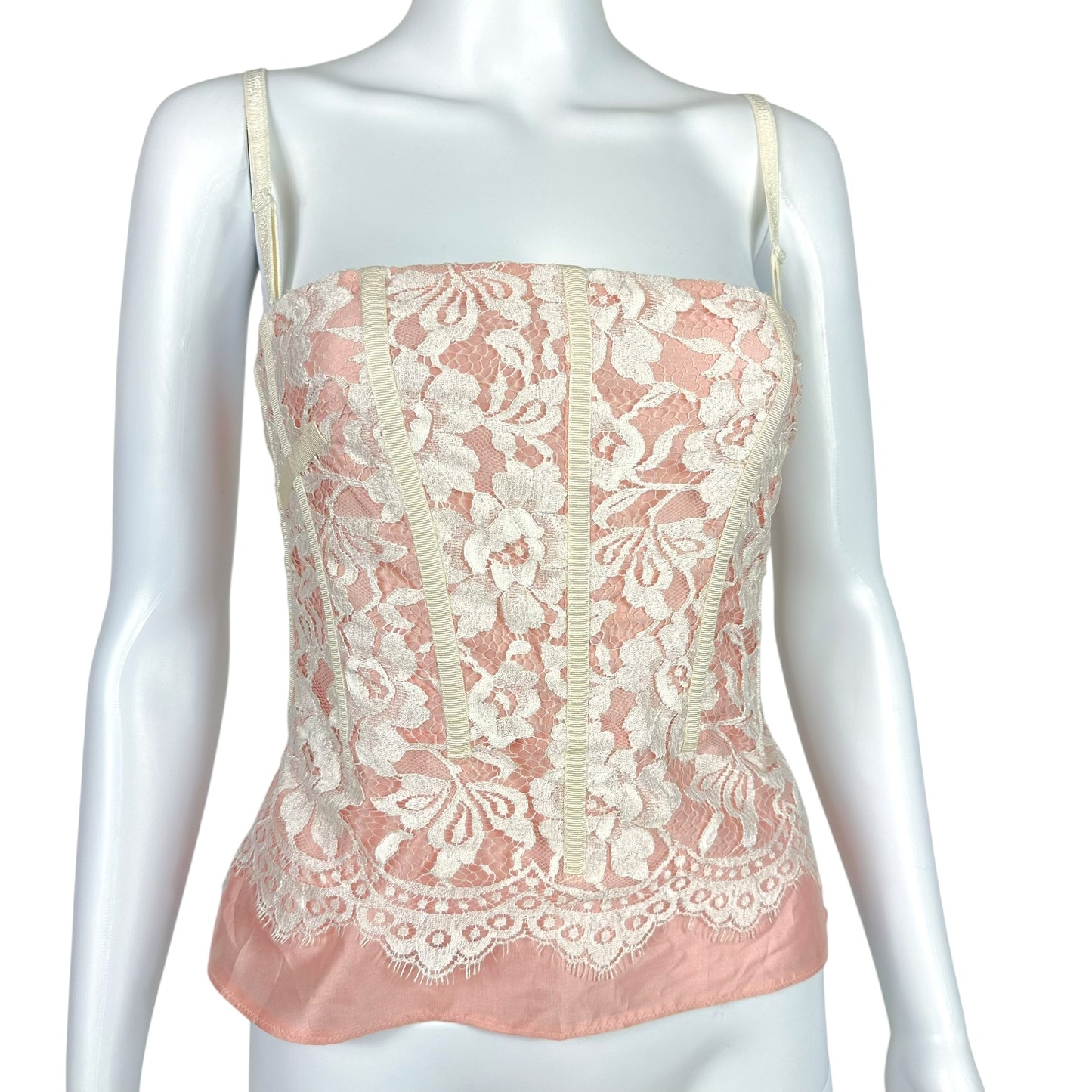 D&G Dolce & Gabbana Pink & White Lace Overlay Corset Top - Outfit Repeater
