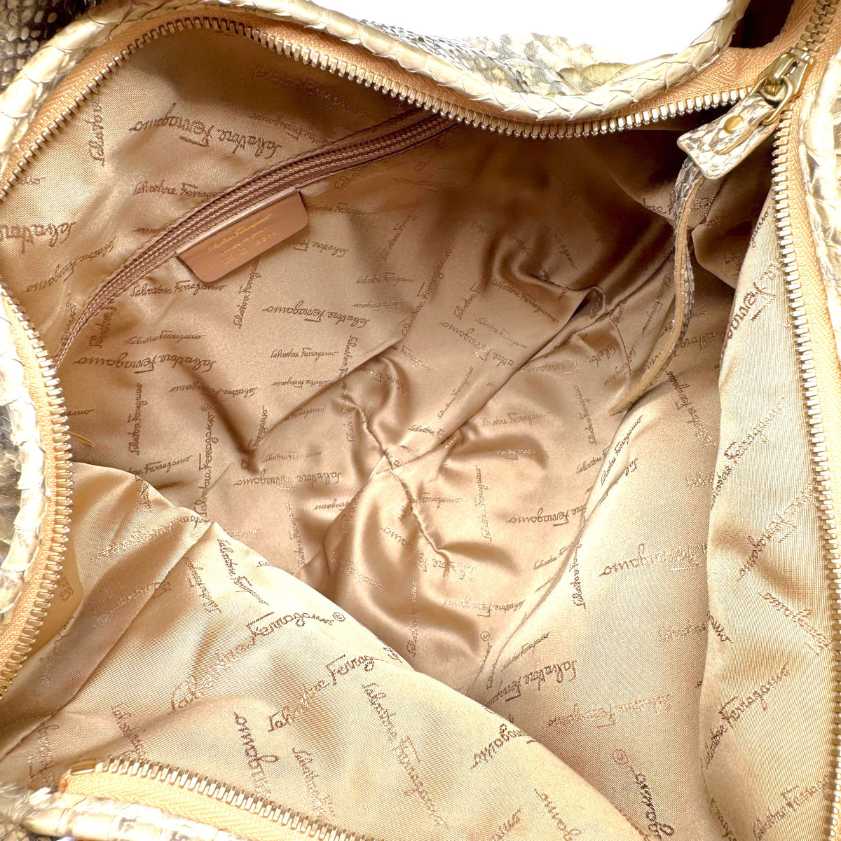 Salvatore Ferragamo Gold Python Hobo Shoulder Bag