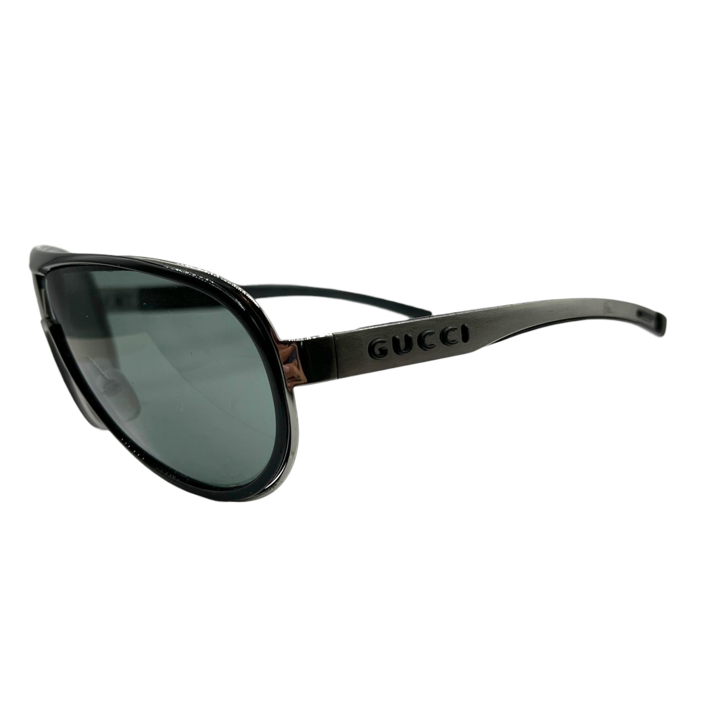 Gucci Black & Silver Oversized Aviator Sunglasses w/ Case