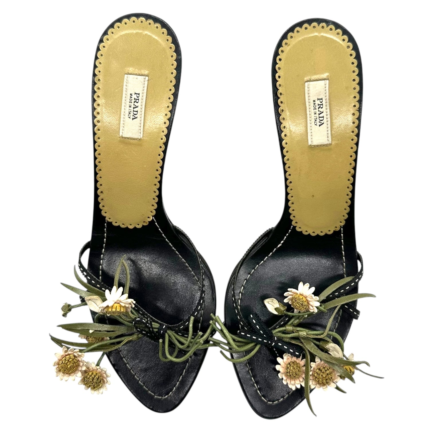 Prada Leather Flower Bouquet Applique Kitte Heels - Outfit Repeater