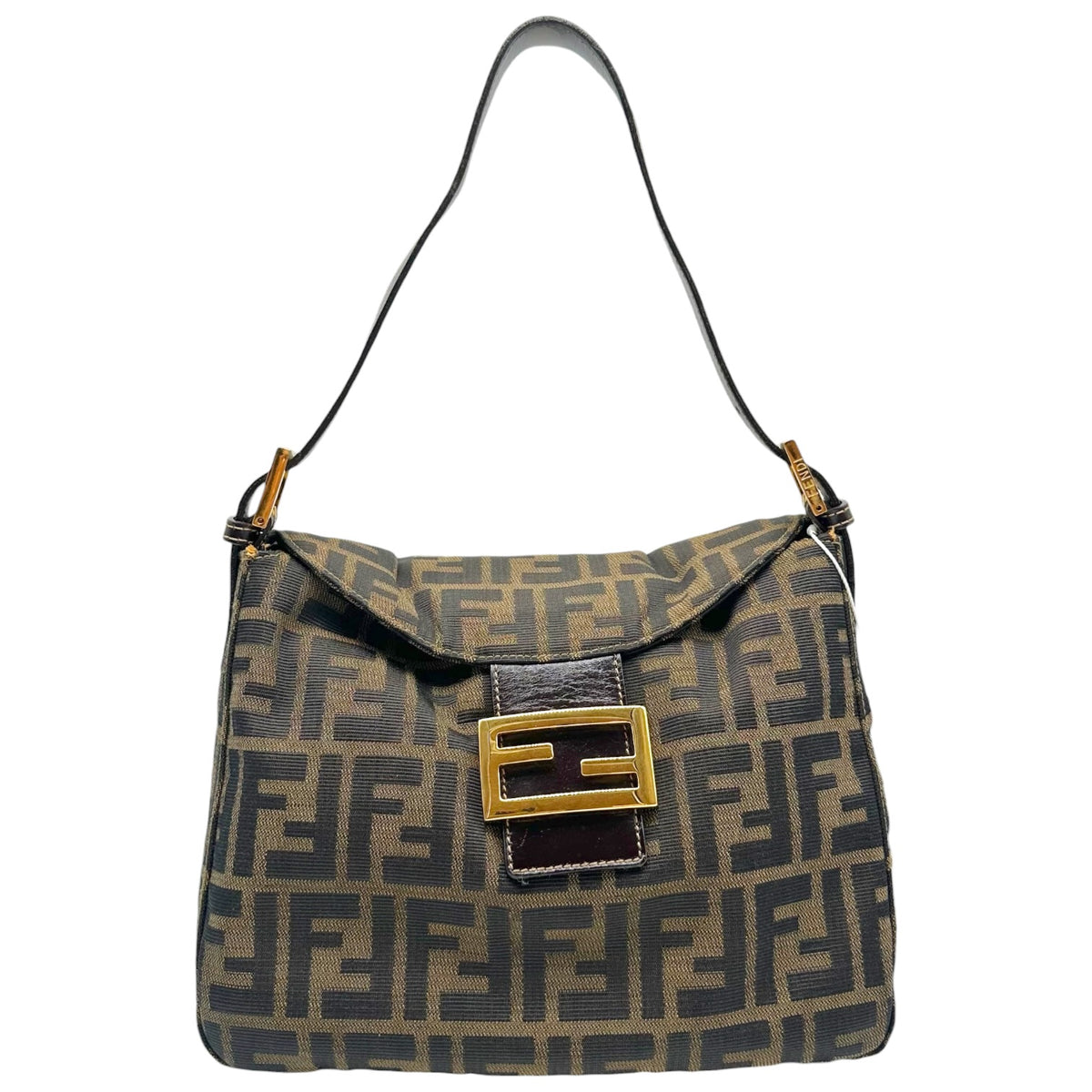 Fendi Brown Zucca Monogram Fold-Over Baguette Bag
