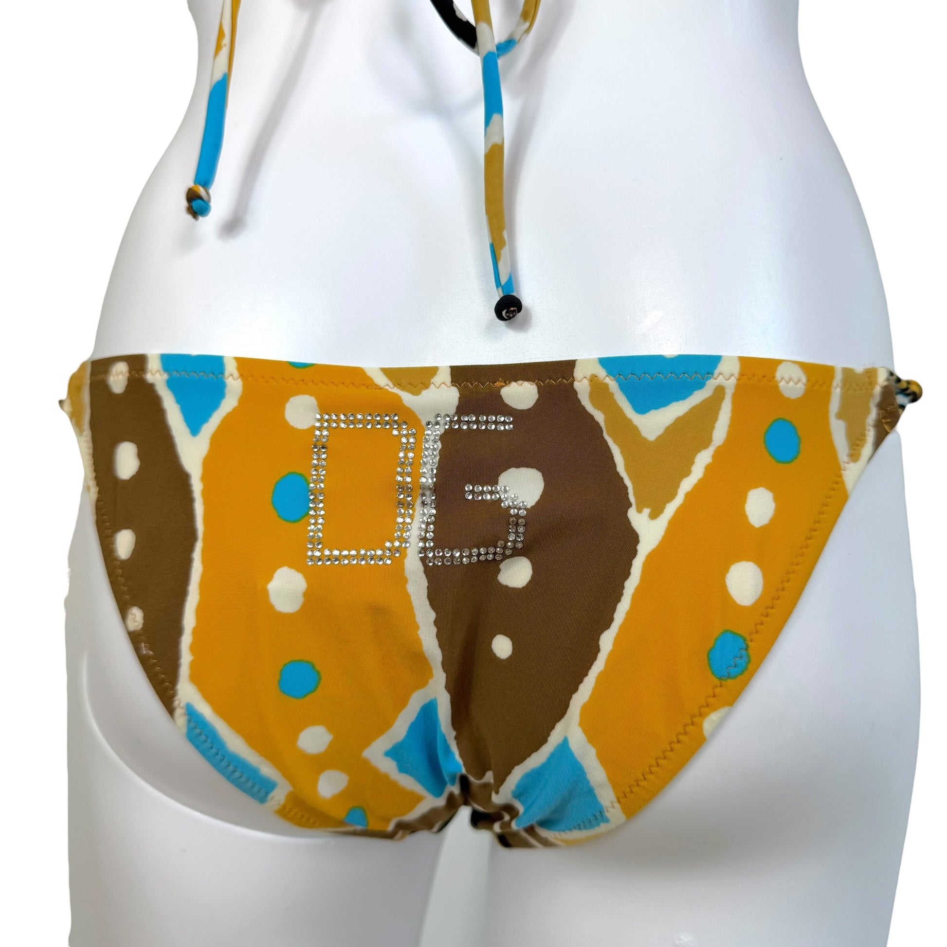 Dolce & Gabbana Bikini Set Turquoise Brown Printed Rhinestone