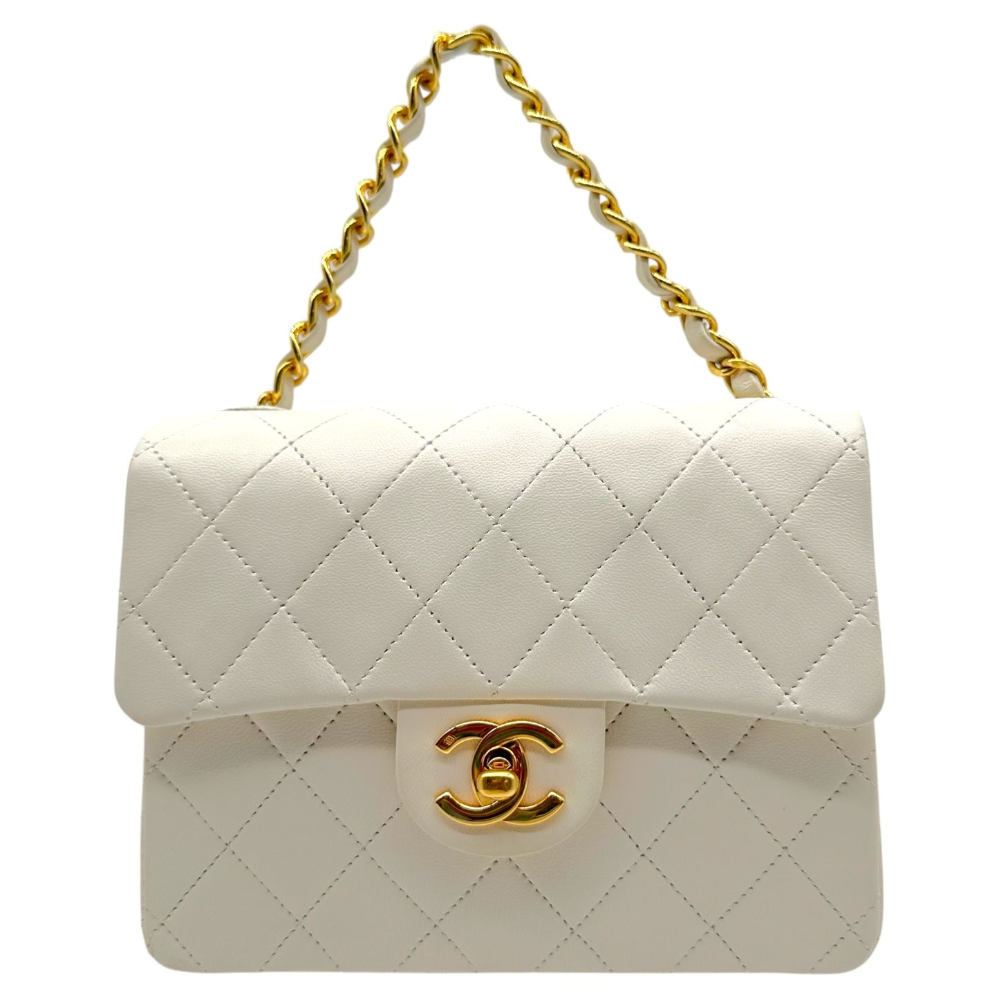 Chanel White Matelasse Lambskin & Gold Small Classic Flap Bag 1986-88