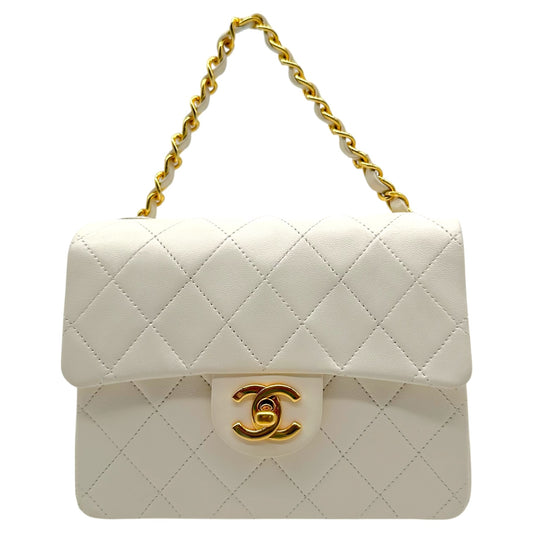 Chanel White Matelasse Lambskin & Gold Small Classic Flap Bag 1986-88