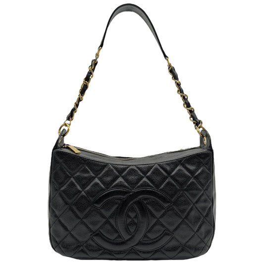 Chanel Black Caviar Leather Matelasse Quilted CC Logo Shoulder Bag 2004-05 - Outfit Repeater