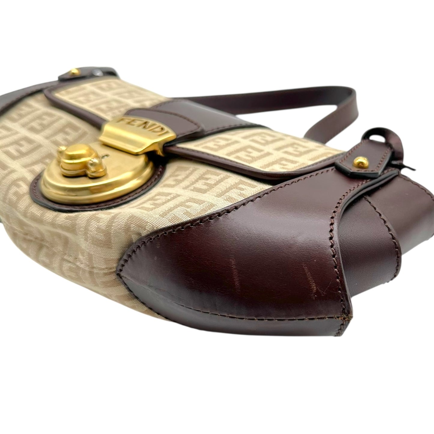 Fendi Brown & Beige Zucchino Monogram Compilation Shoulder Bag