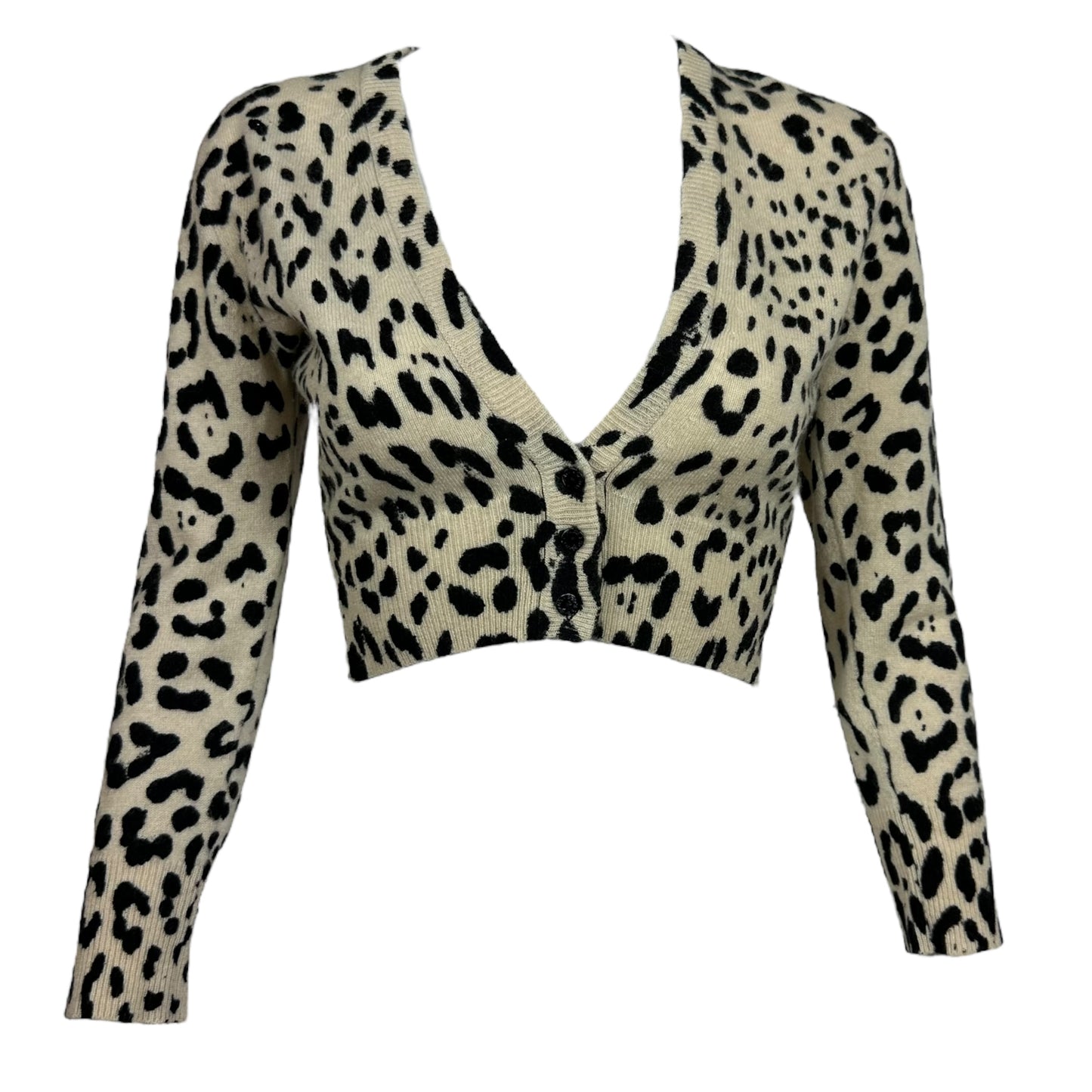 Dolce & Gabbana 3/4 Sleeve Cropped Leopard Print Cashmere Cardigan - Outfit Repeater
