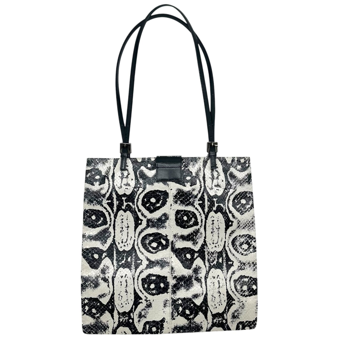 Fendi Baguette Tote Bag Black White Printed Snakeskin