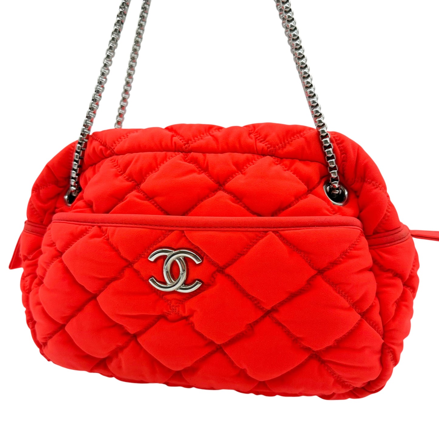 Chanel Bubble Quilt Bowler Bag Neon Red-Orange