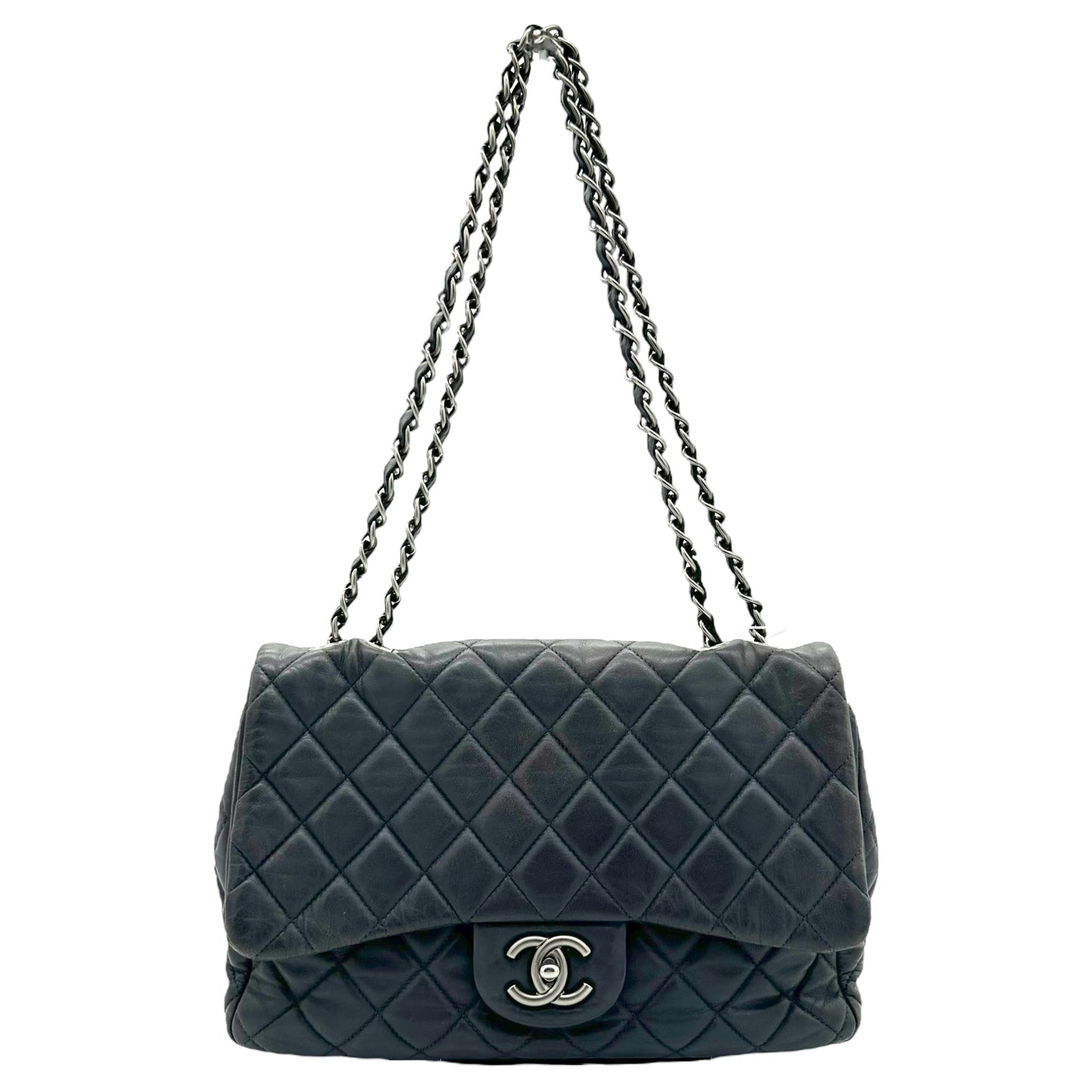 Chanel 2008 Gray Lambskin Jumbo Single Flap Bag