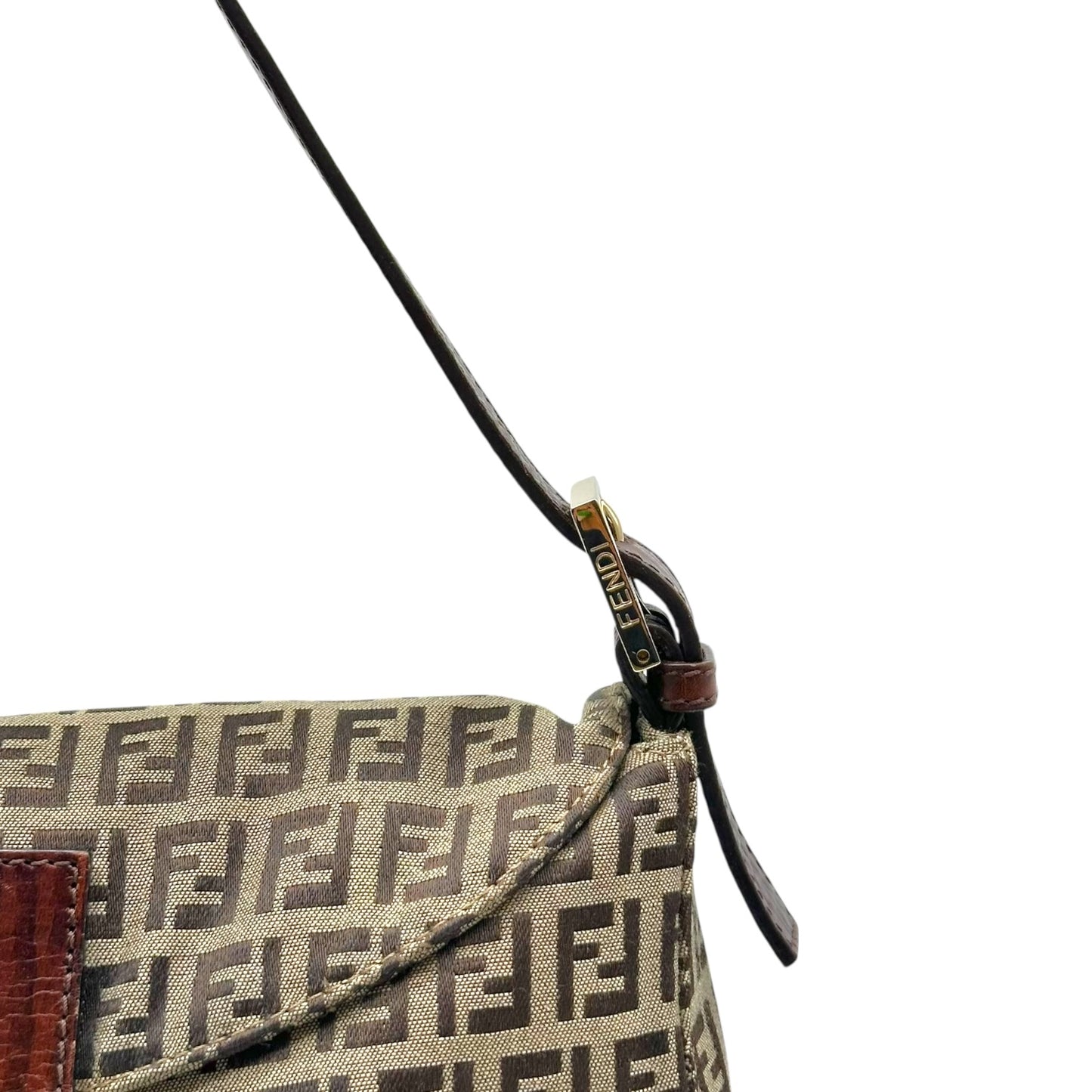 Fendi Fold-Over Baguette Bag Brown Beige Zucchino Monogram