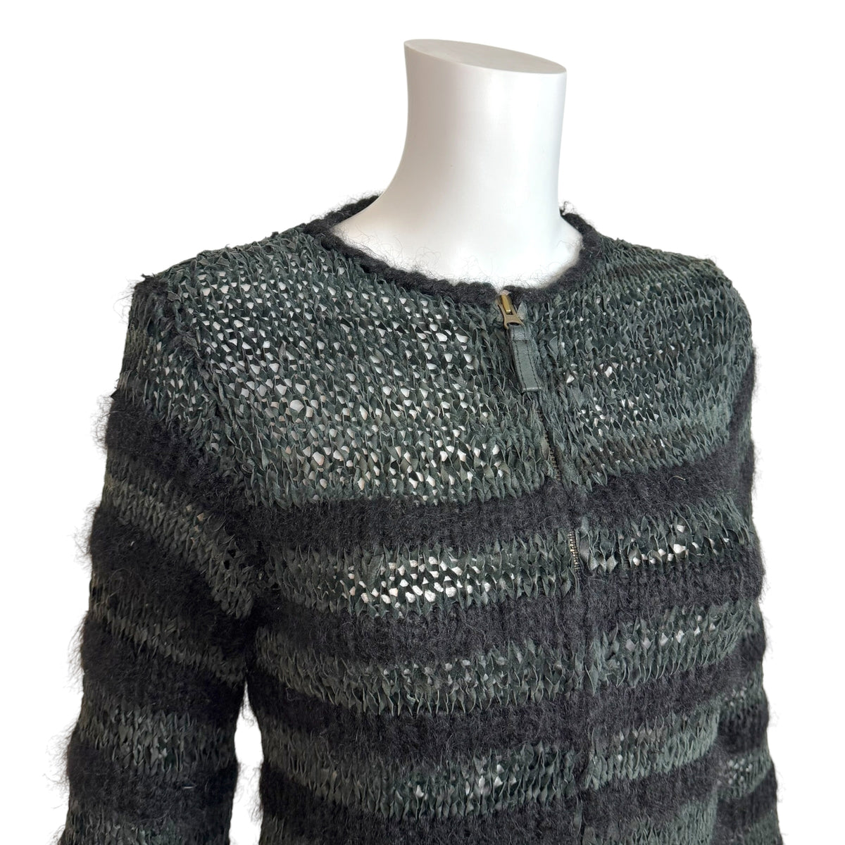 Jean Paul Gaultier Black Knit & Leather Zip-Up Cardigan