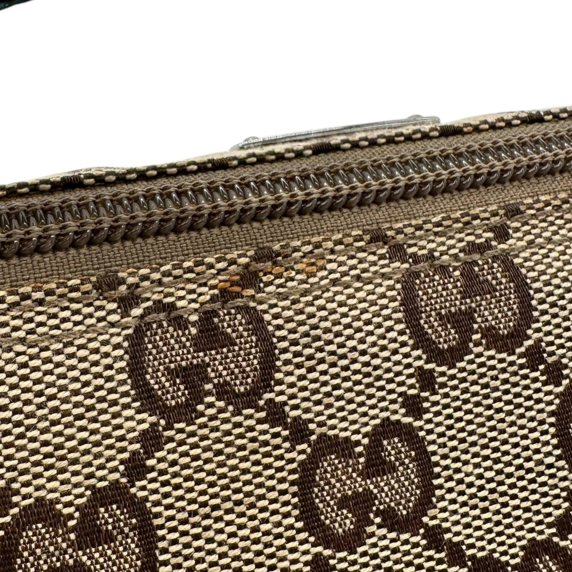 Gucci Tan Monogram & Teal Trim Pochette Bag - Outfit Repeater