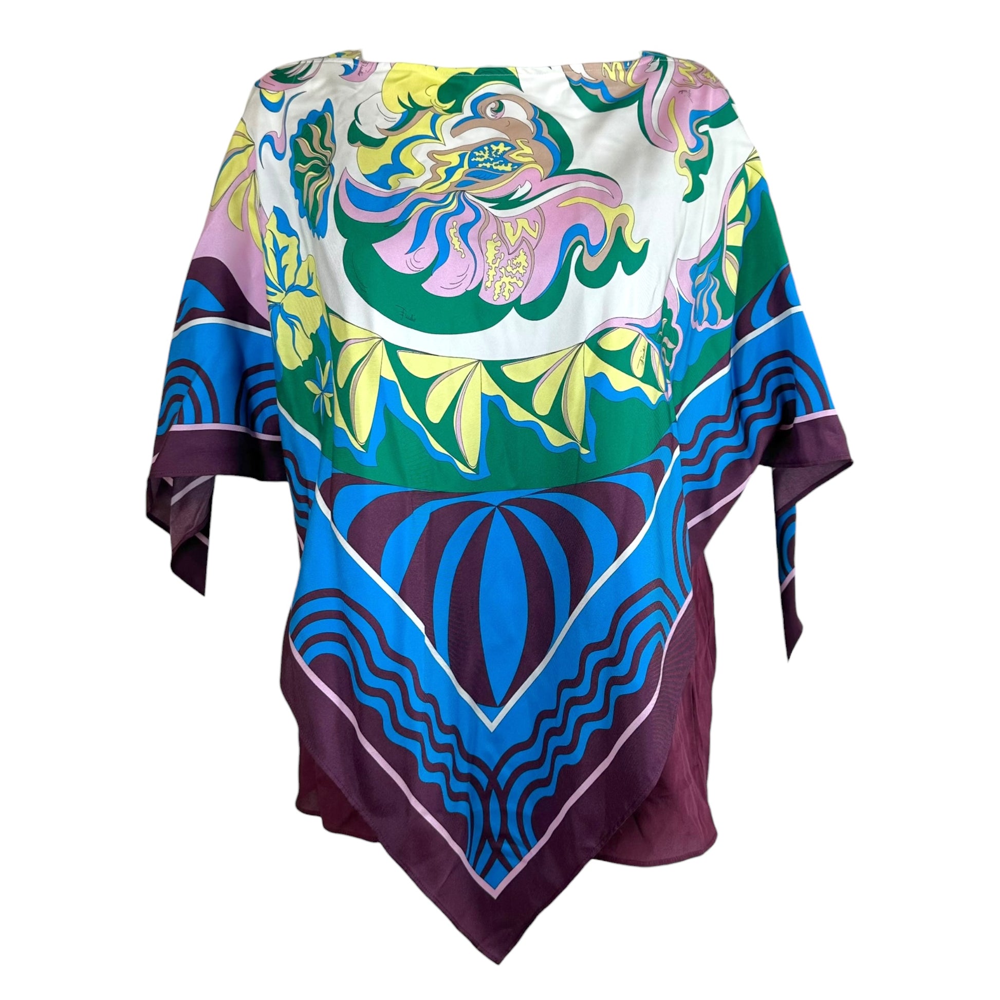 Emilio Pucci Silk Multicolor Printed Asymmetrical Kaftan Blouse