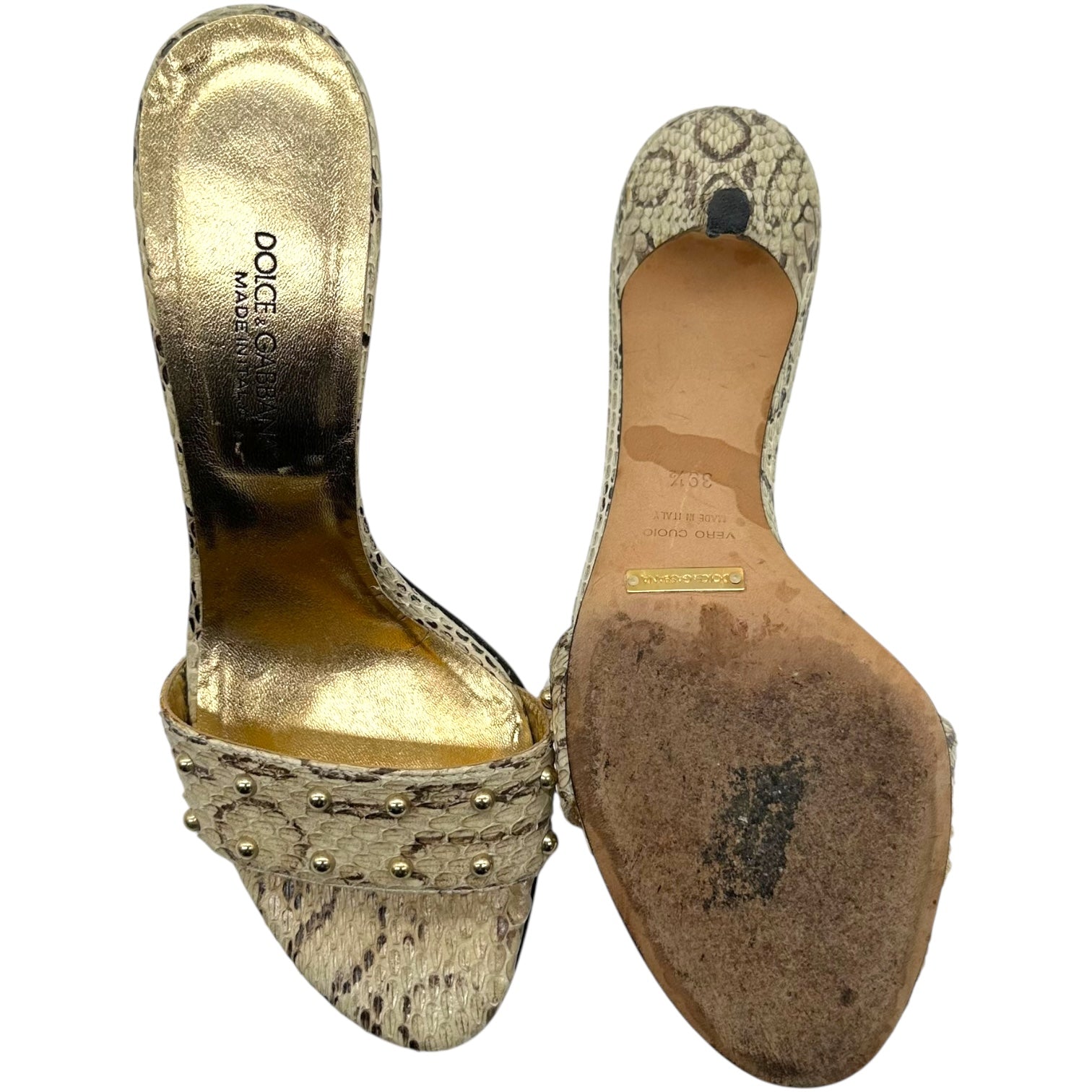 Dolce & Gabbana Studded Snakeskin Mule Heels - Outfit Repeater