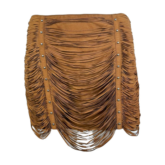 Haute Hippie Brown Suede Studded Fringe Mini Skirt