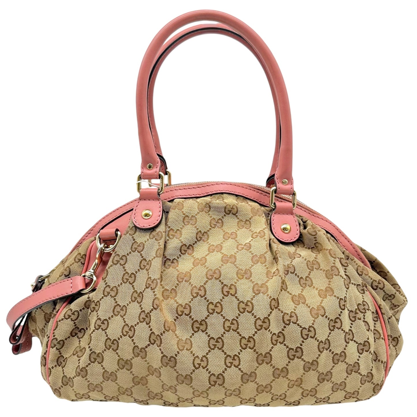 Gucci Tan Monogram & Pink Leather Sukey 2-Way Bowler Bag