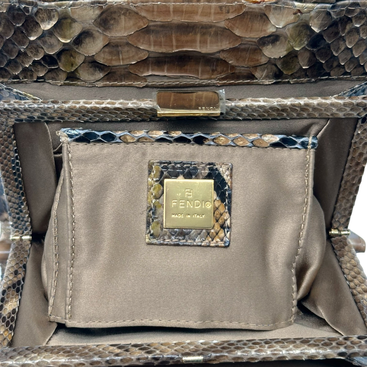 Fendi Mini Handbag Brown Python Top Handle