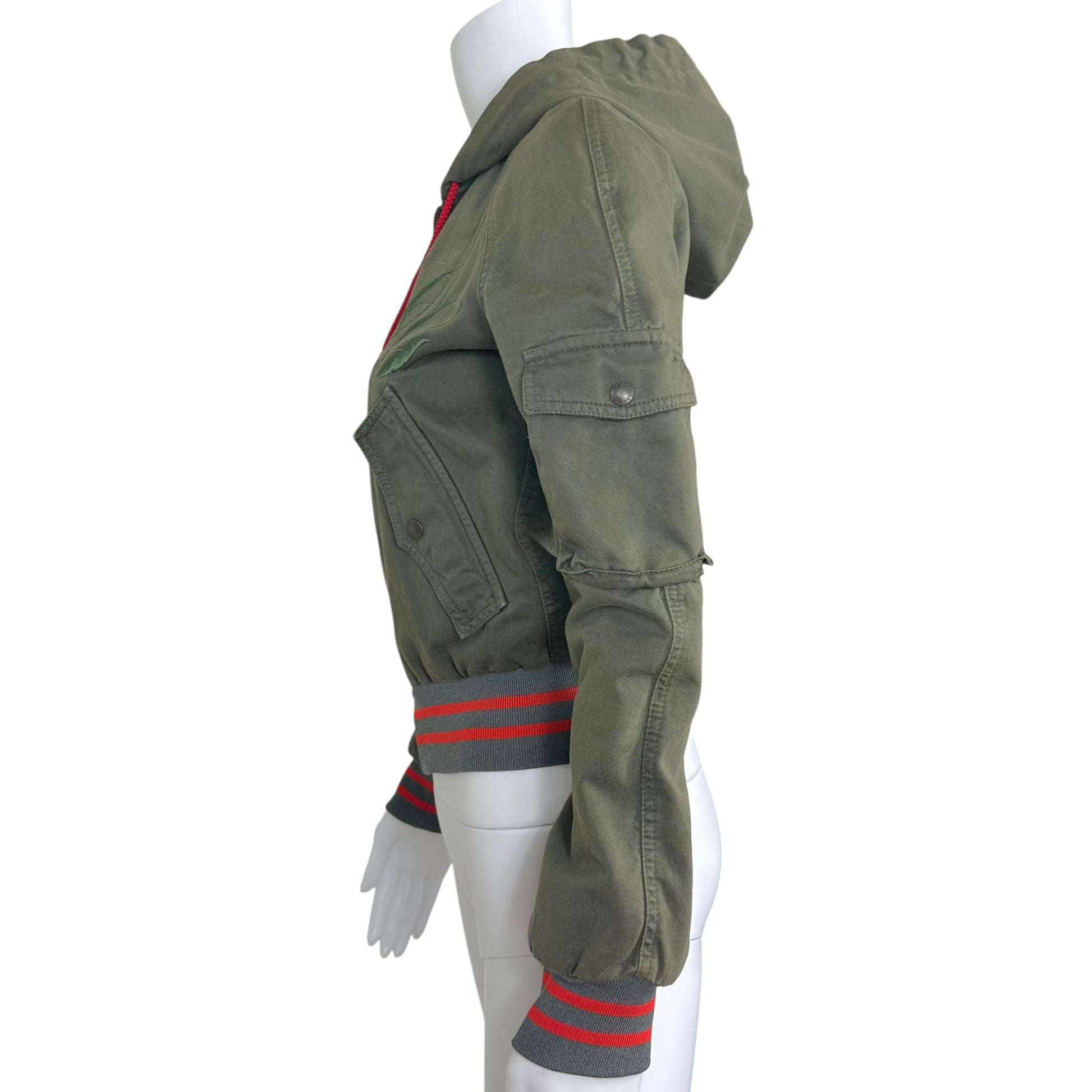 Dolce & Gabbana Silk Lined Khaki Logo Crop Hoodie - Outfit Repeater