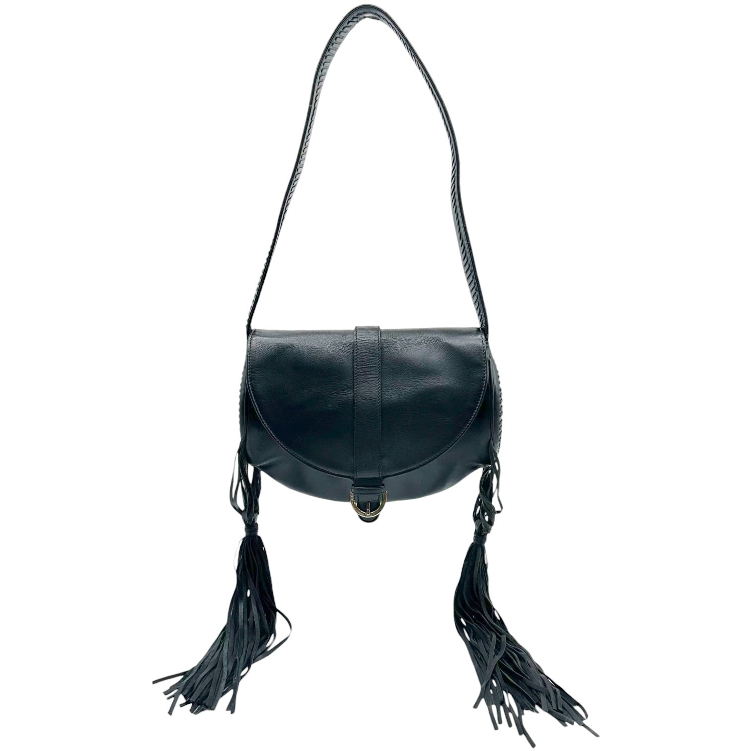 Alexander McQueen Black Fringe Whipstitch Shoulder Bag