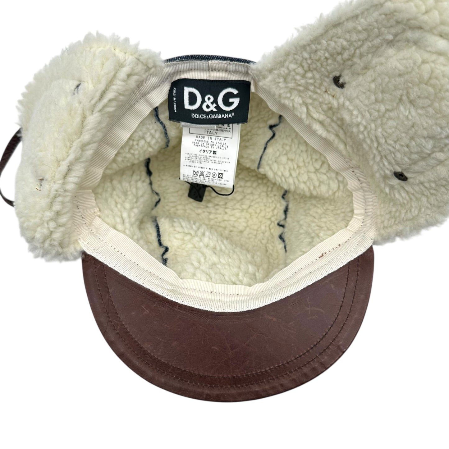 D&G Dolce & Gabbana Leather & Denim Trapper Hat NEW