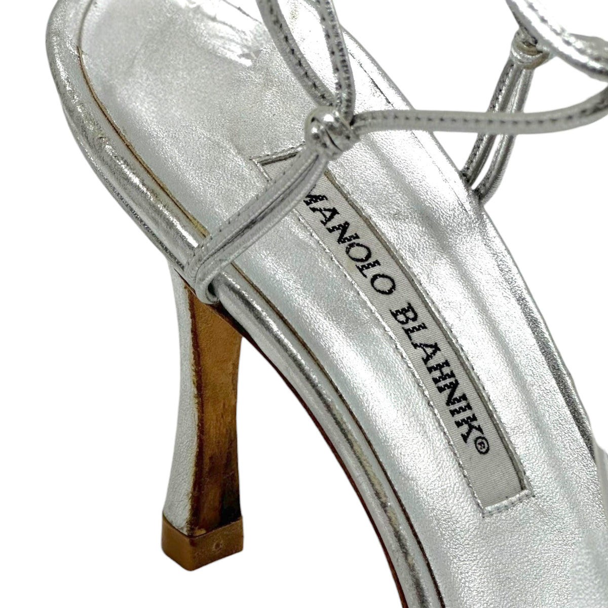 Manolo Blahnik Silver Crystal Pearl Strappy Wrap Heels
