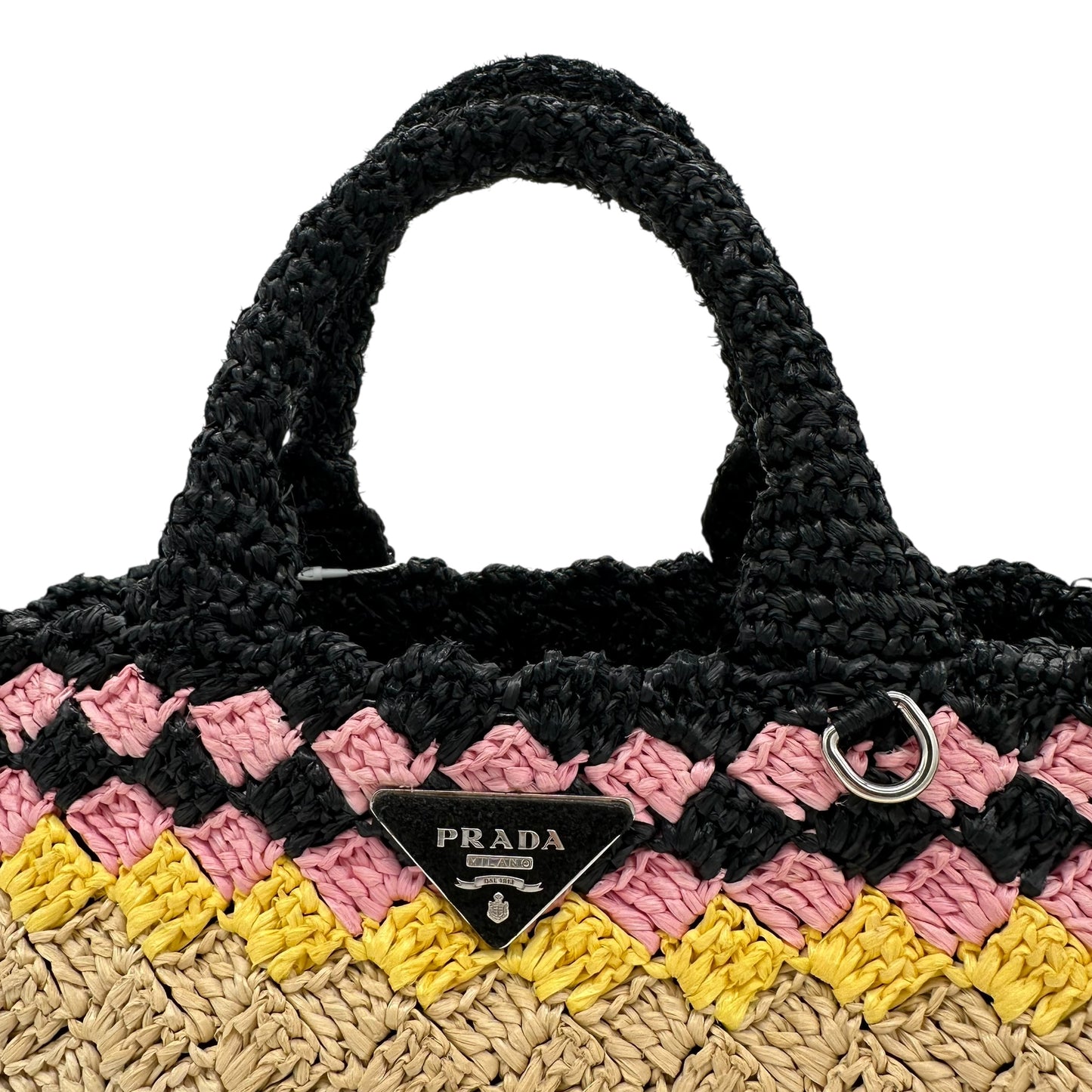 Prada Raffia Pink & Black Canapa 2-Way Tote Bag - Outfit Repeater