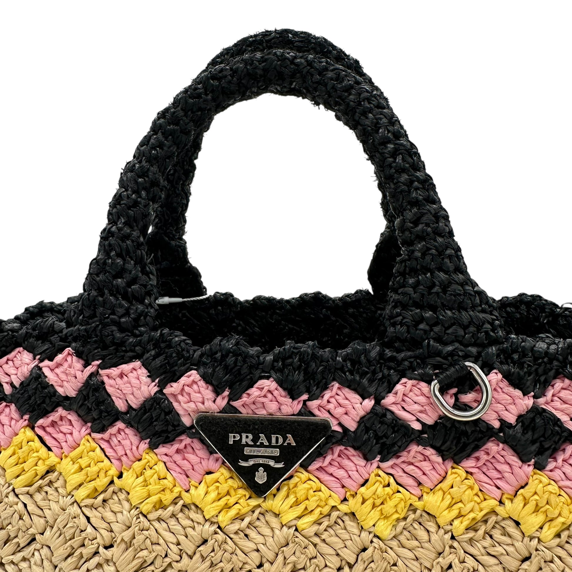 Prada Raffia Pink & Black Canapa 2-Way Tote Bag - Outfit Repeater