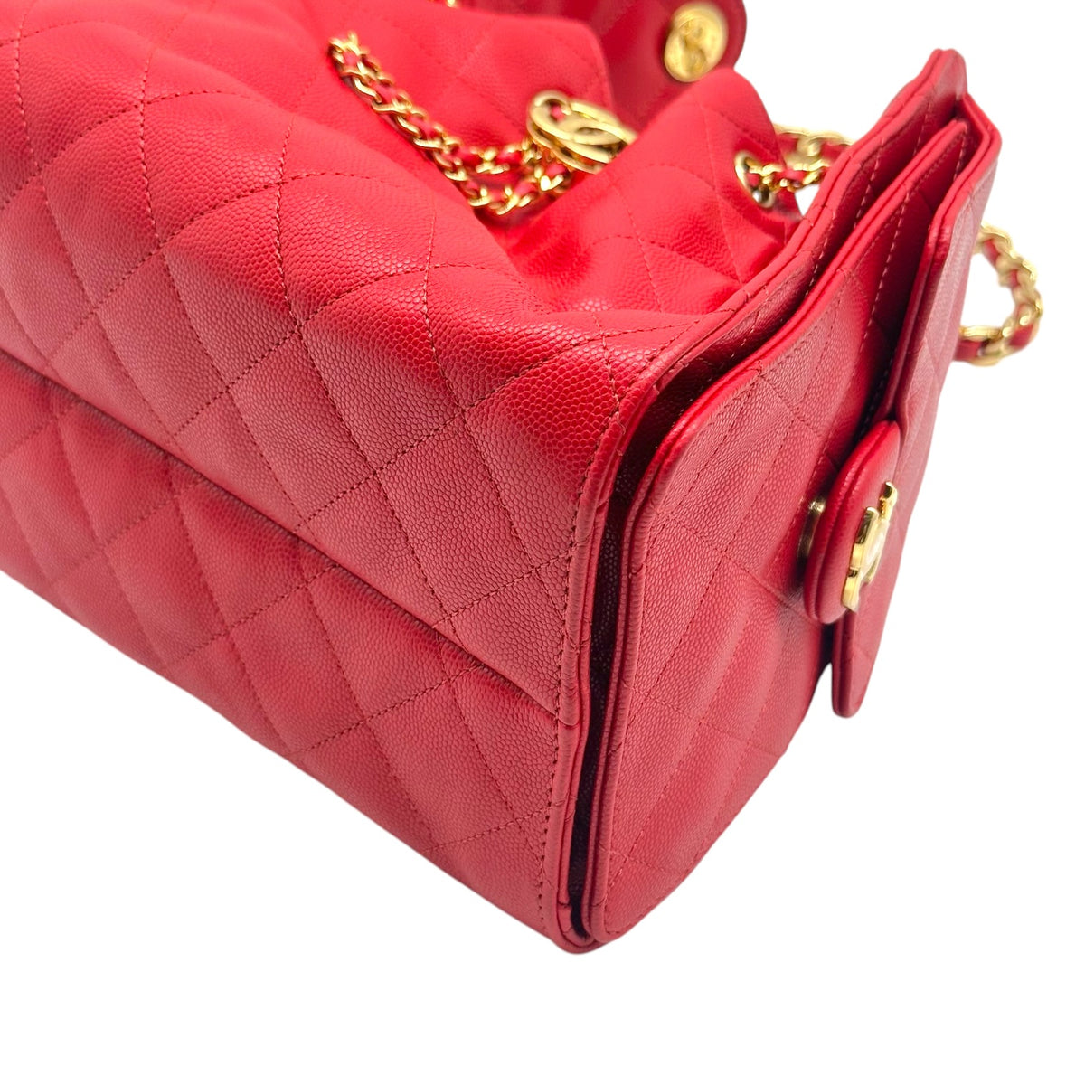 Chanel Red Caviar Leather Hobo Shoulder Bag