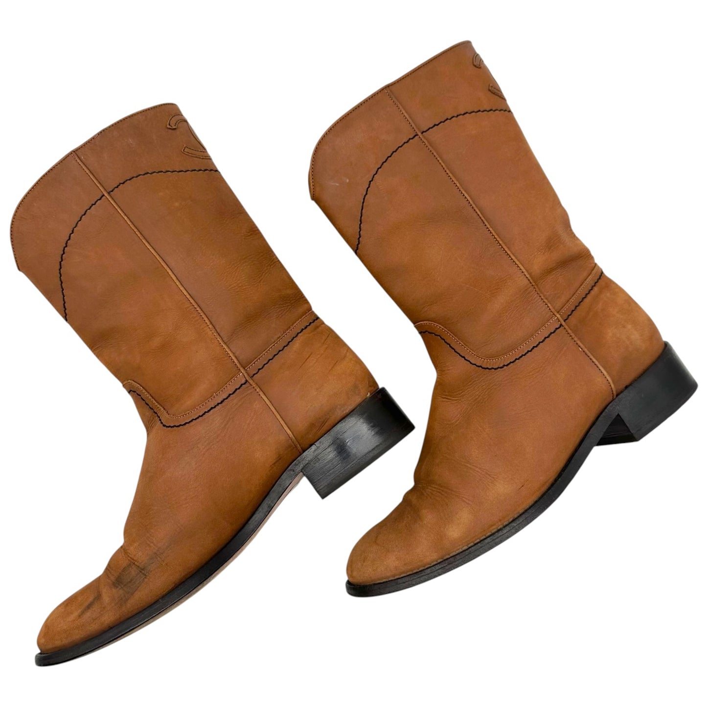 Chanel Brown Leather Logo Back Western Boots