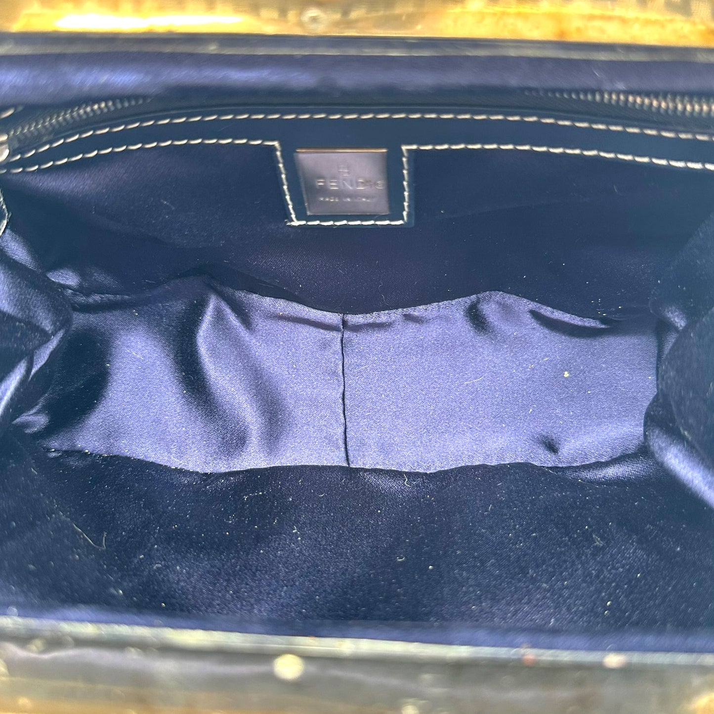Fendi Navy Zucchino Monogram Kisslock Handbag