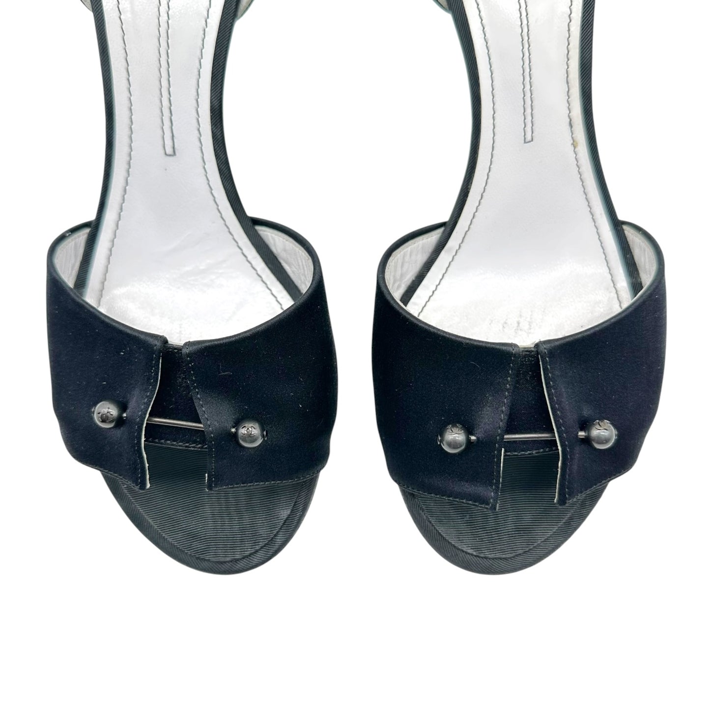 Chanel Tuxedo Black Silk Slingback Heels