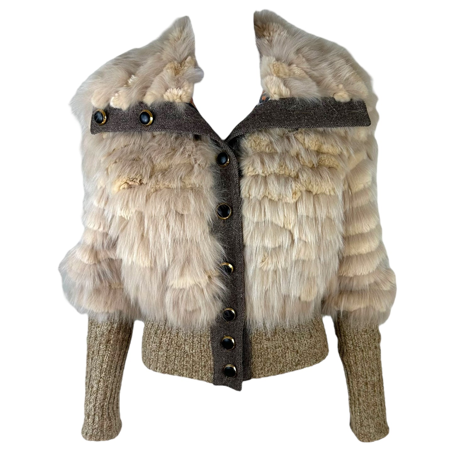 D&G Dolce & Gabbana Ivory Fox & Rabbit Fur Cropped Jacket