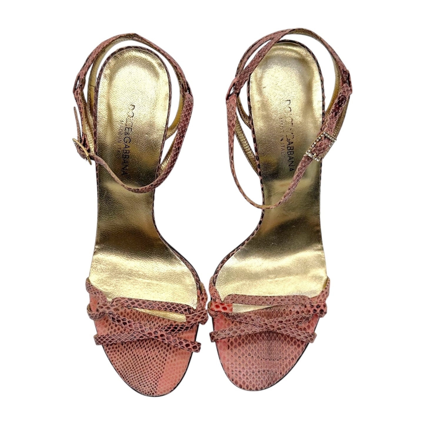 Dolce & Gabbana Pink and Gold Snakeskin Sandal Heels